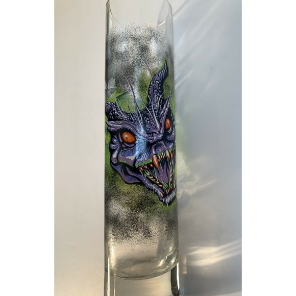 Hand Painted Tall Glass Shot Glass Collector Unique Dragon or Snake Used - Picture 4 of 4